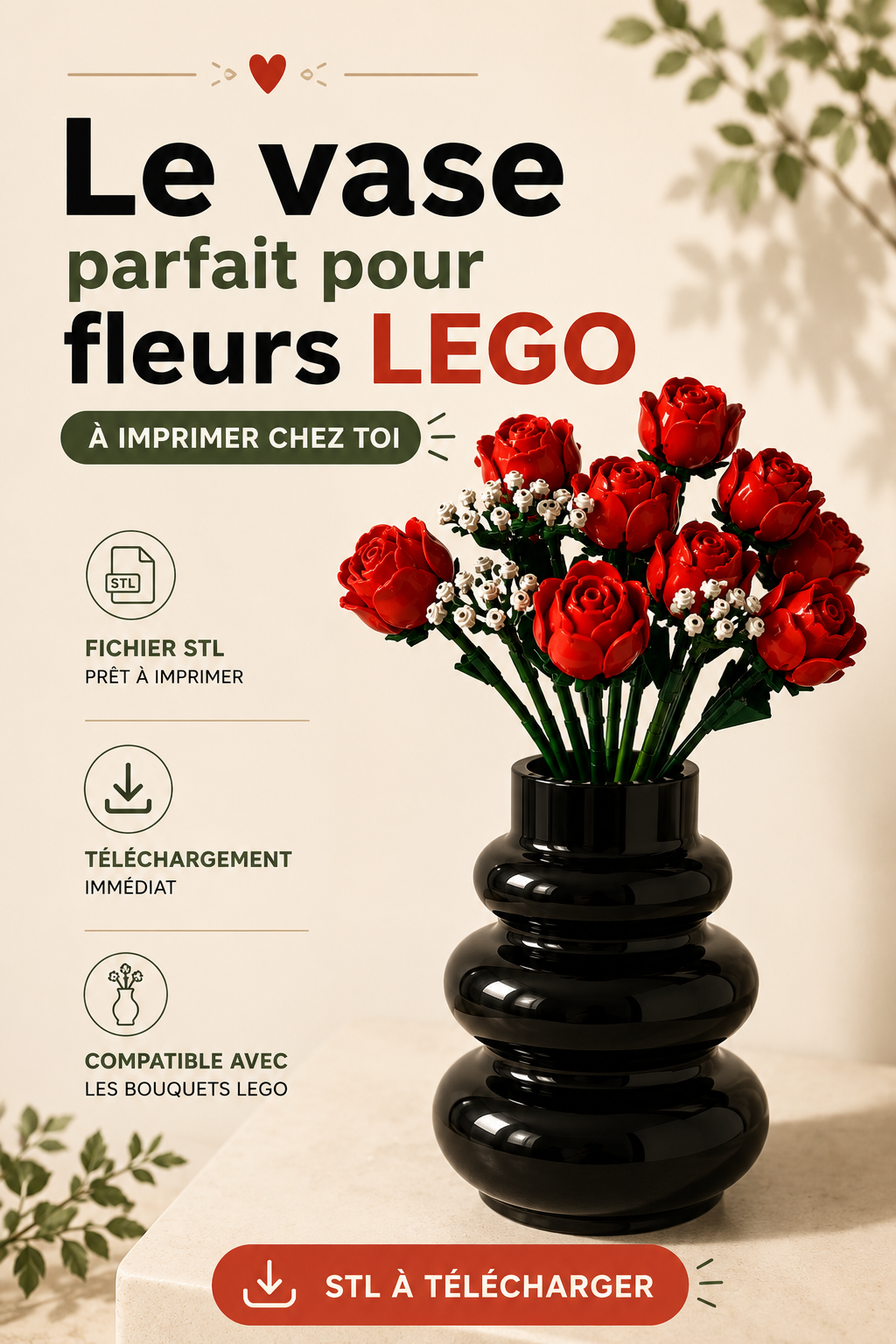 Vase Botanical Compatible LEGO® - Fichier STL à Télécharger