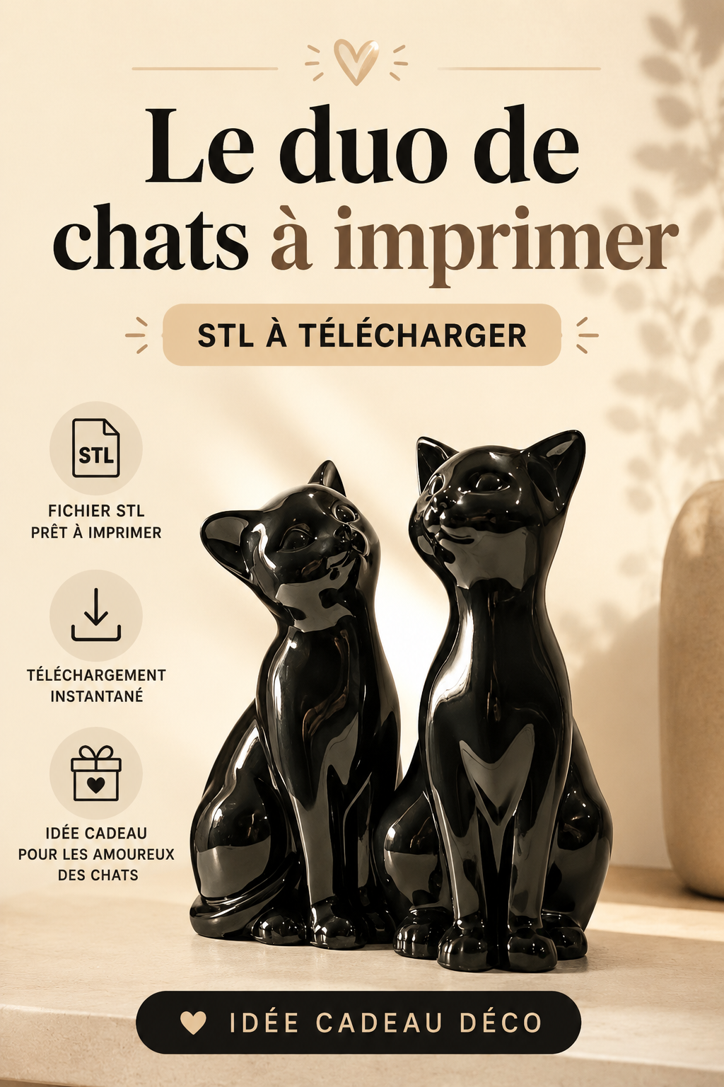 Modèle 3D STL, figurine duo de chats
