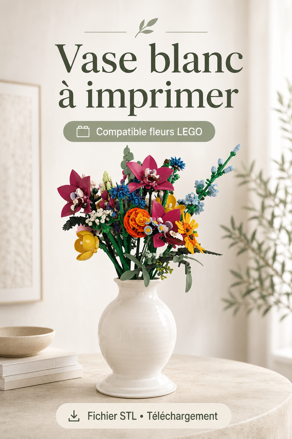 Vase blanc compatible LEGO® - Fichier STL à télécharger