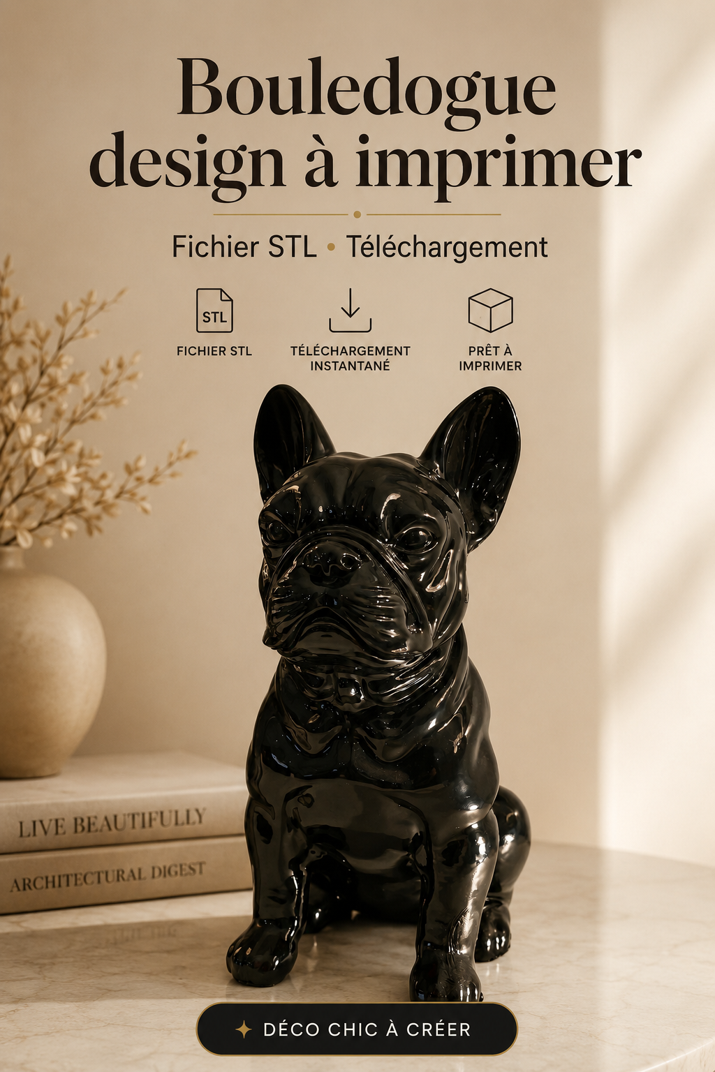 Modèle 3D Bouledogue Français - Fichier STL Original à Télécharger